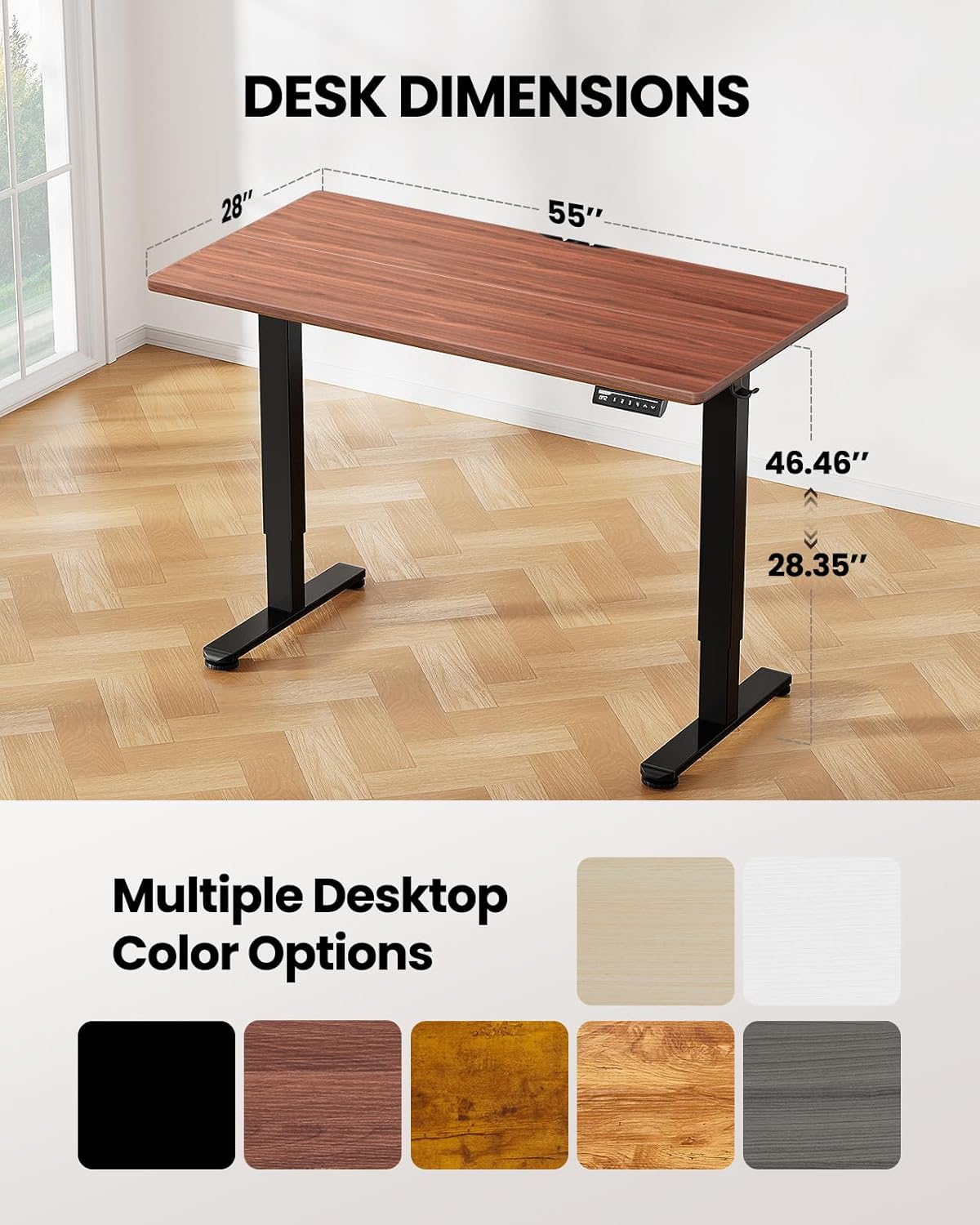 ErGear Height Adjustable Electric Standing Desk, 55 x 28 Inches Sit Stand up Desk, Large Memory Computer Home Office Desk with Two-Piece Desktop (Walnut)