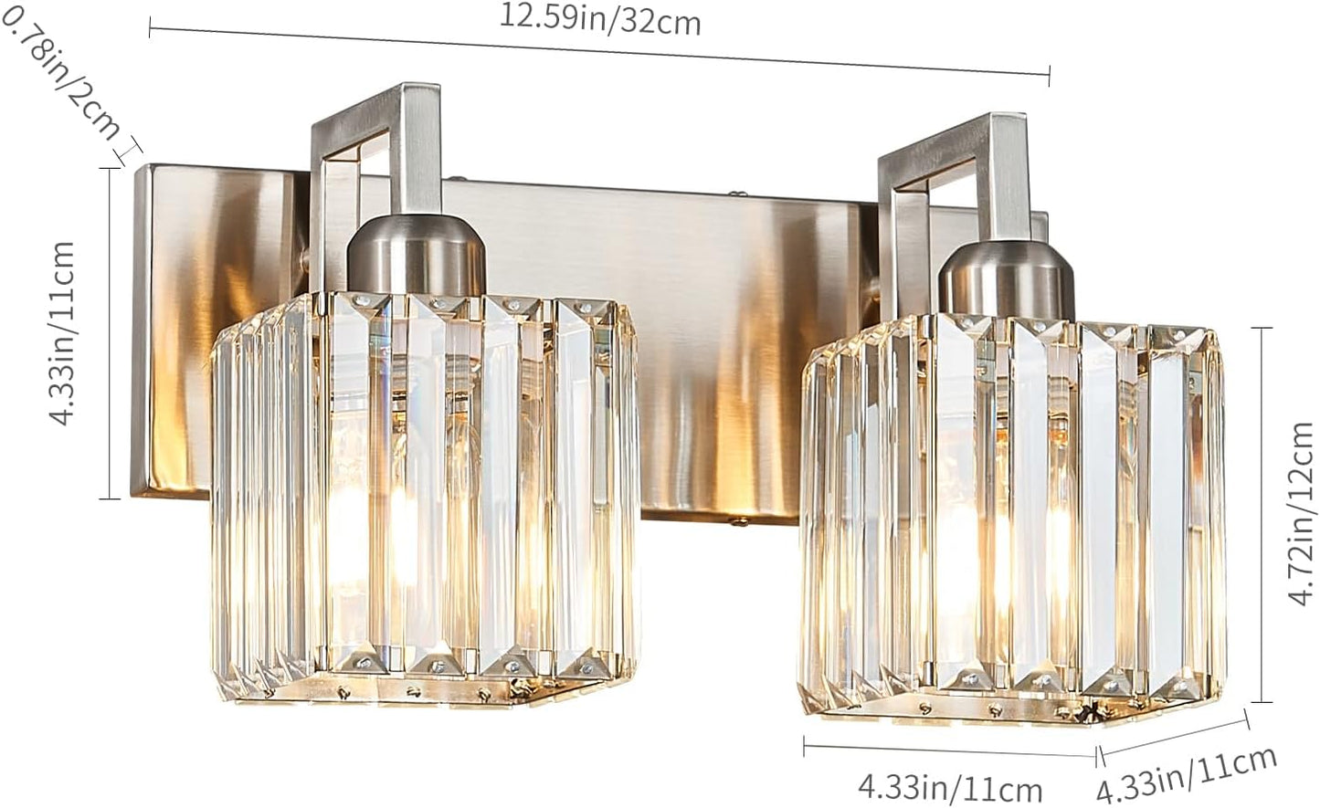 Modern Bathroom Vanity Light 2-Lights Brushed Nickel Vanity Light Crystal Wall Light Bathroom Light Fixtures