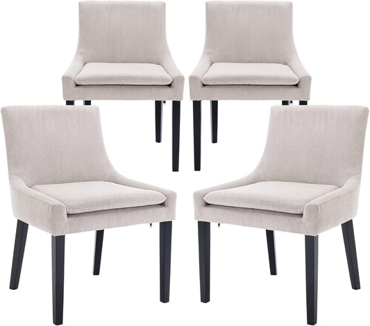 COLAMY Modern Dining Chairs Set of 4, Upholstered Corduroy Accent Side Leisure Chairs with Mid Back and Wood Legs for Living Room/Dining Room-Beige