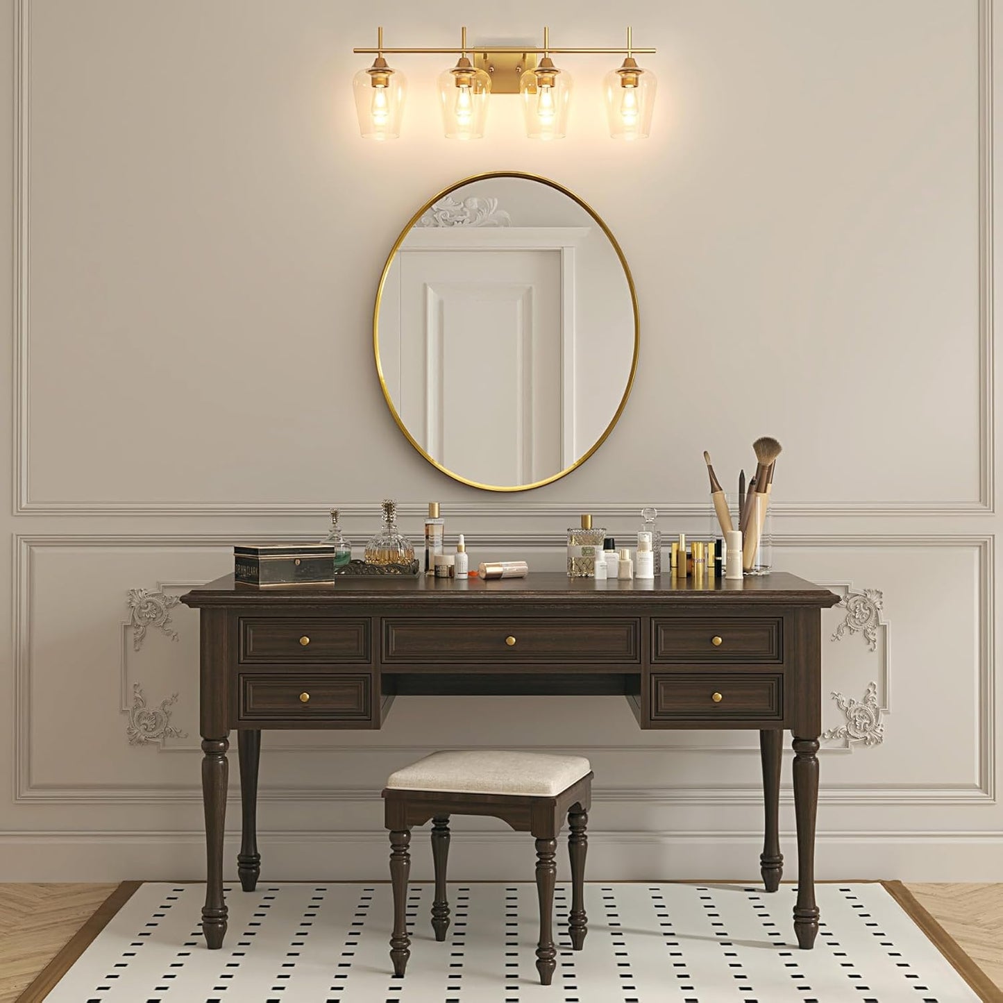 VONLUCE Bathroom Vanity Light, 4 Light Bathroom Light Fixture Over Mirror, Bathroom Wall Lamp with Clear Glass, Modern Gold Vanity Lighting fixtures for Bathroom, Bedroom, Hallway