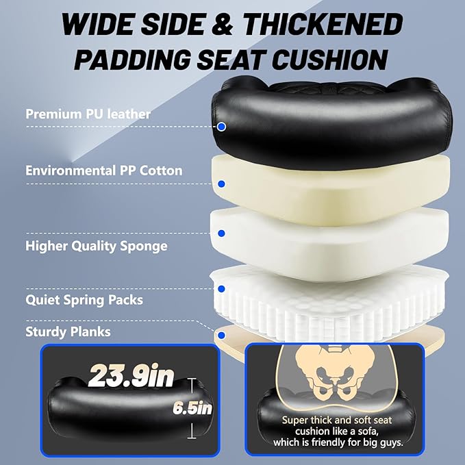 600lbs Big and Tall Office Chair, Executive Chair with Adjustable Headrest, High Back Extra Wide Seat, Heavy Duty PU Leather for Home Office, Comfortable Large Computer Desk Chair