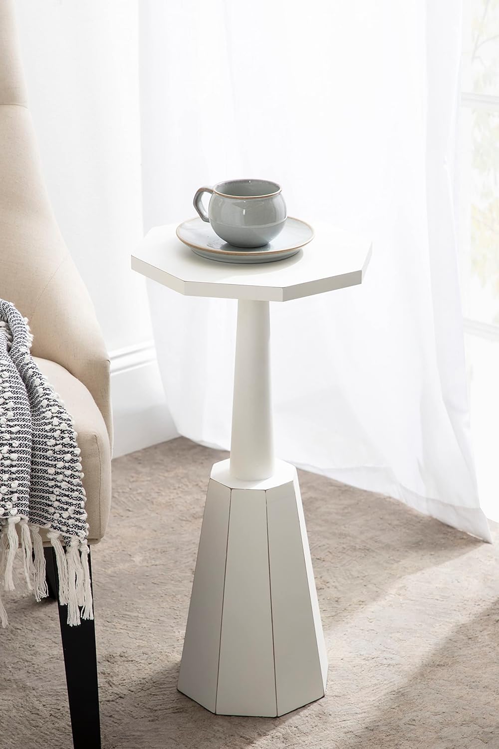 Kate and Laurel Octavia Coastal Accent Drink Table, 11 x 11 x 24, White, Decorative Coastal Cocktail Table with Octagon Shape for Farmhouse Indoor Plant Stand