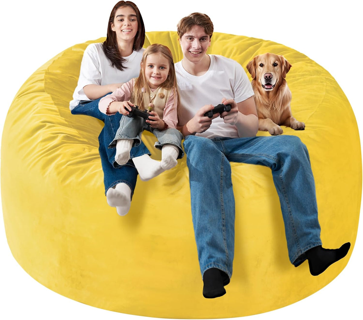Homguava 6 FT Bean Bag Chair: 6' Bean Bags with Memory Foam Filled, Large Beanbag Chairs Soft Sofa with Dutch Velvet Cover-Mustard