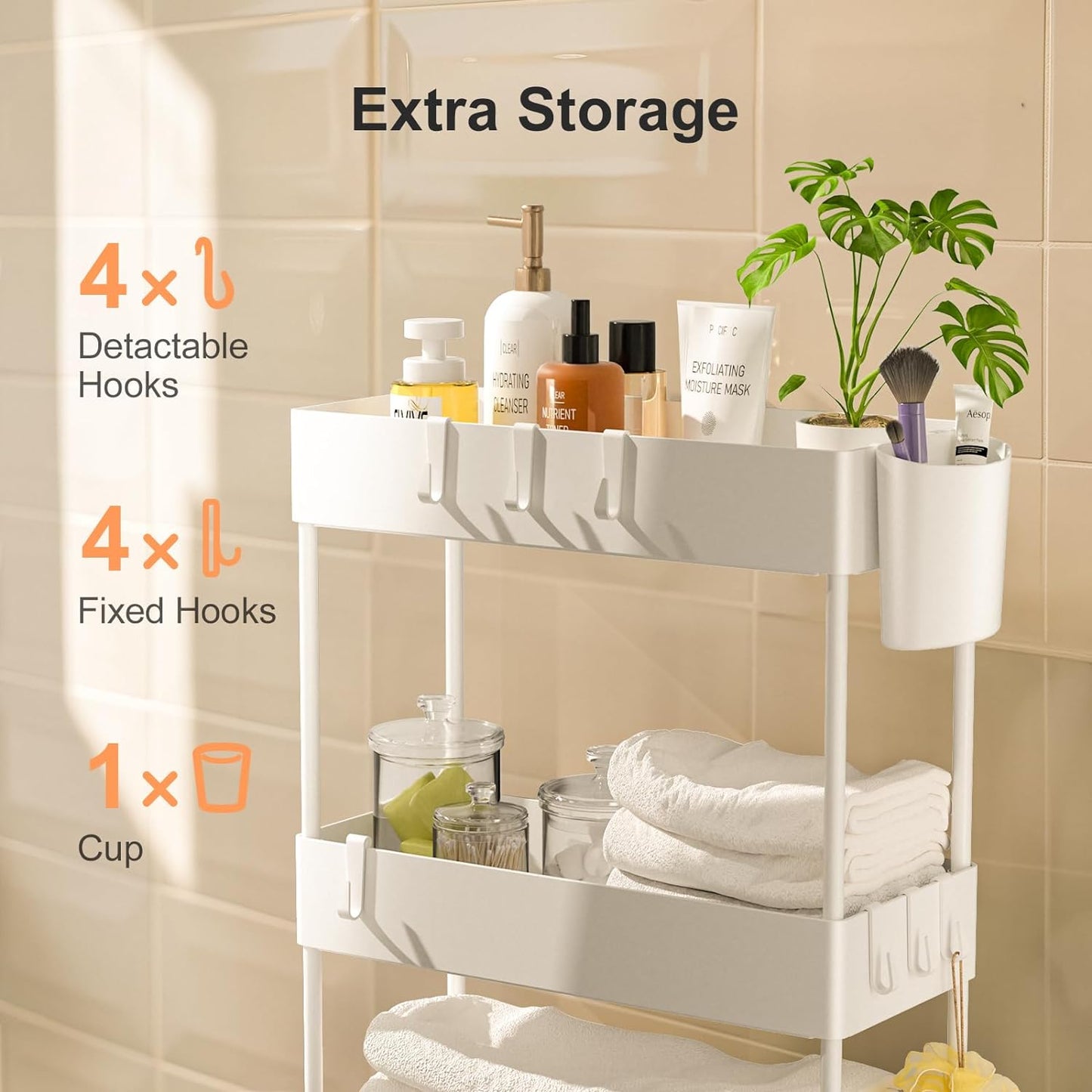 Pipishell Slim Storage Cart with Wheels, Bathroom Cart Organizer Bathroom Storage Small, Rolling Cart for Bathroom, Laundry Room, Kitchen, Narrow Space, Black PIUC04