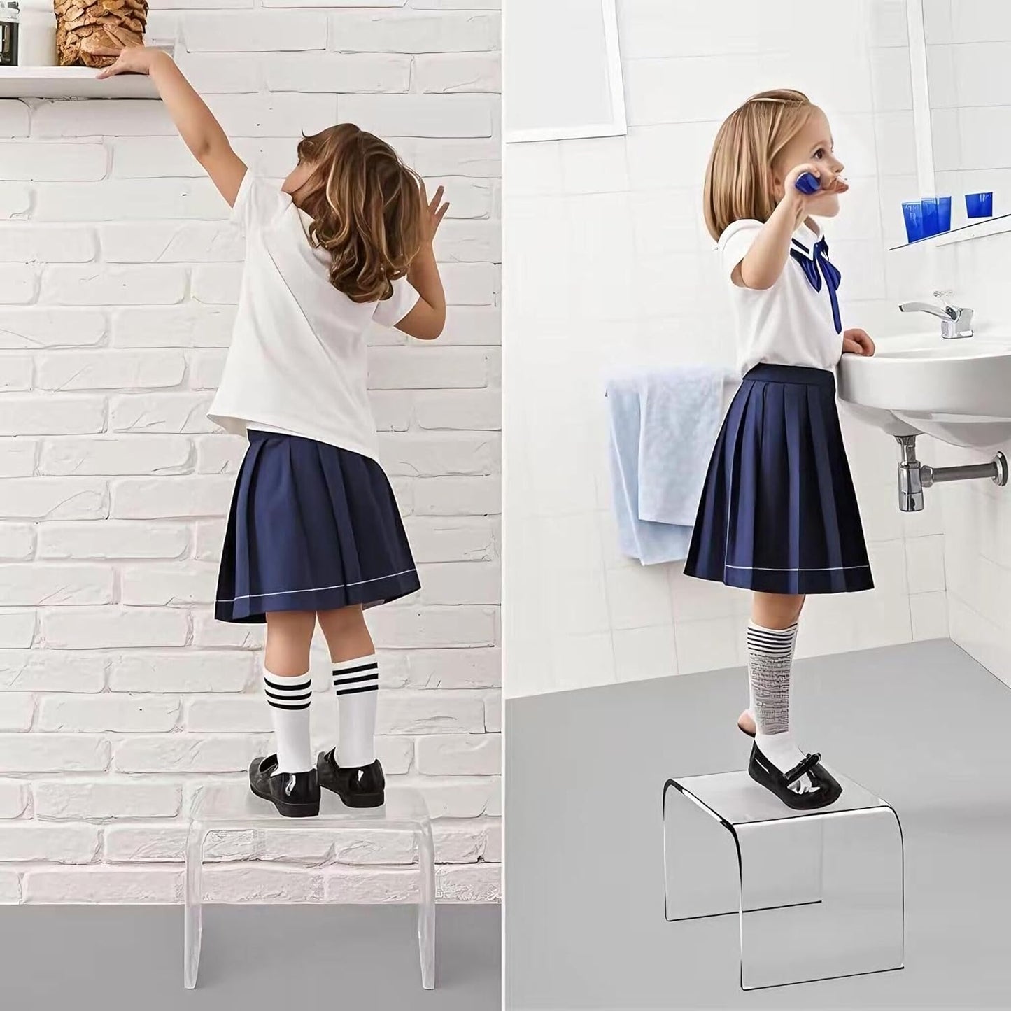 Acrylic Kids' Step Stool – Small Footstool for Bathroom, Kitchen & Bedroom, 12.5”x9.7”x9”, Holds 200lbs, Multi-Use as Toilet Stool, Shower/Water-Resistant Stool, Seating and Placing Items (Off-White)