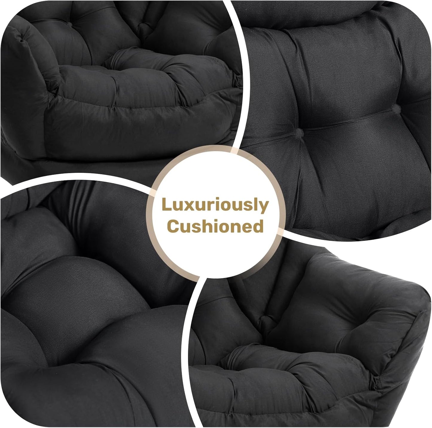HollyHOME Modern Fabric Large Lazy Chair, Accent Oversized Comfy Reading Chair, Thick Padded Cozy Lounge Chair with Armrest, Leisure Sofa Chair for Living Room, Bedroom, Dorm, Matte Black