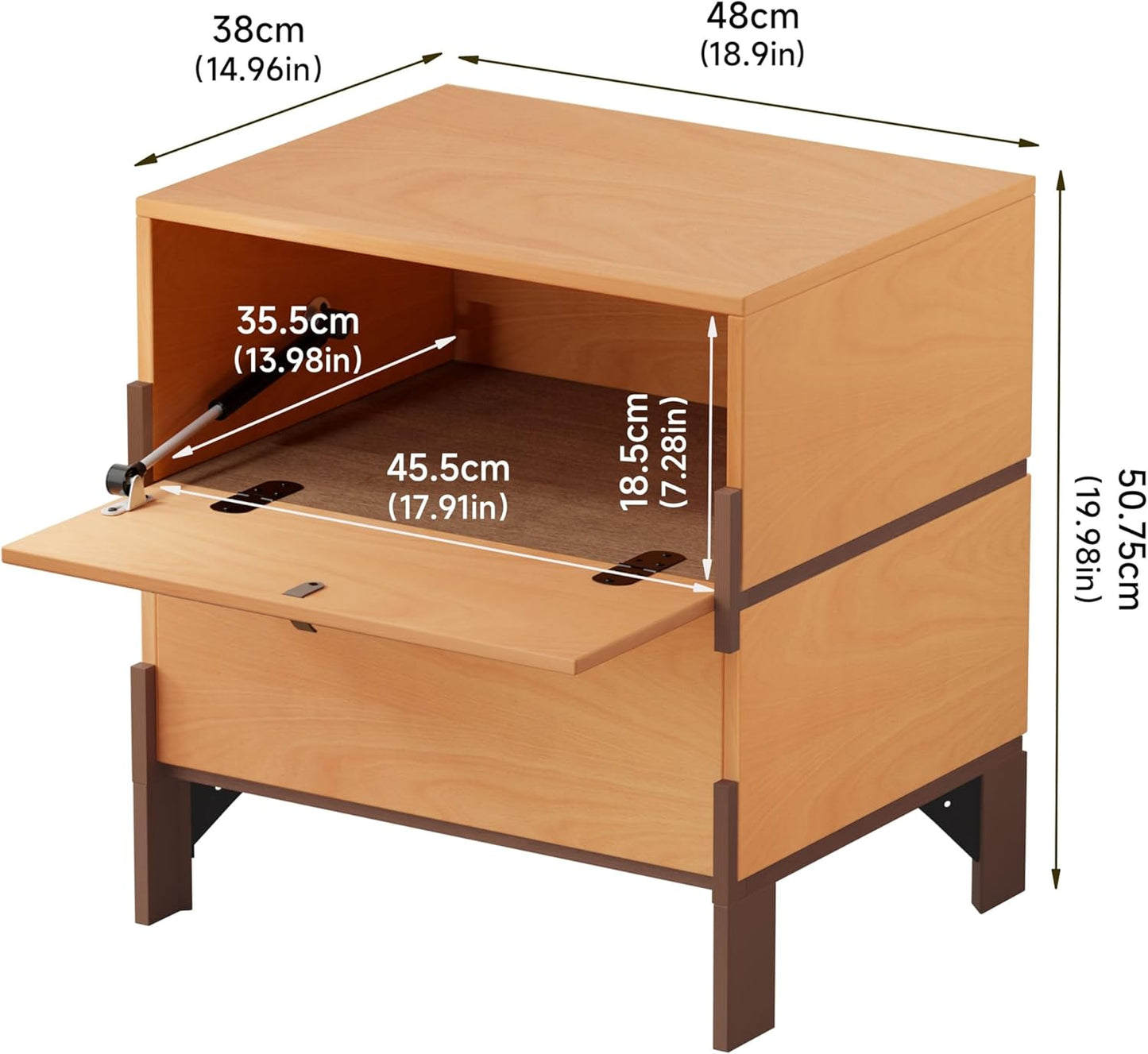 Sebastack Night Stand, Customizable 2 Drawers Bedside Table, End Table, Side Table for Bedroom, Dormitory, Mid-Century Style Wood Chest of Furnitures, Basswood Color