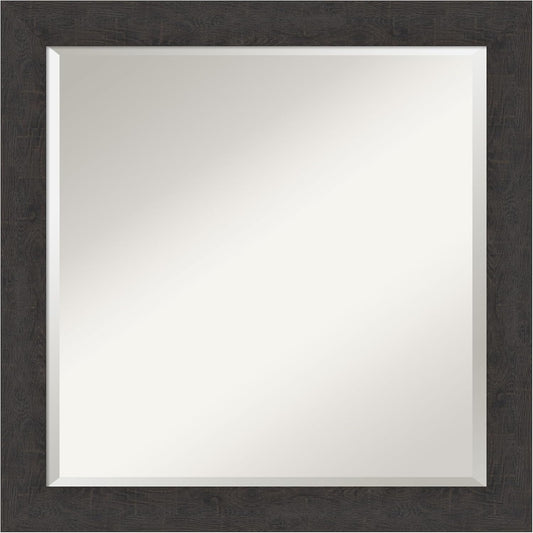 Amanti Art Brown Wall Mirror 24x24 Rustic Plank Espresso Narrow Square Bathroom Mirror for Wall Decor Living Room, Medium Rustic Farmhouse Frame, Hangs Horizonally and Vertically, Bathroom Decor
