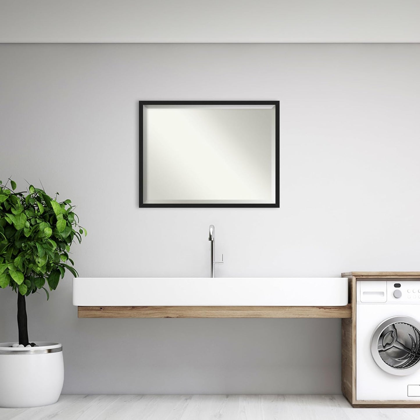Amanti Art Black Bathroom Mirror for Over Sink, 32x42 Grace Brushed Metallic Black Narrow Rectangle Vanity Mirror, X-Large Modern Frame, Hangs Horizonally and Vertically, Bathroom Wall Decor, Beveled
