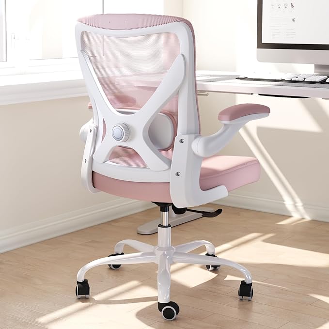 Ergonomic Office Chair: Mesh Desk Chair with Adjustable Lumbar Support 330lbs High Back Computer Gaming Chair - Work Chairs with Flip-Up Arms for Long Hours-Adults Home Office (Pink)
