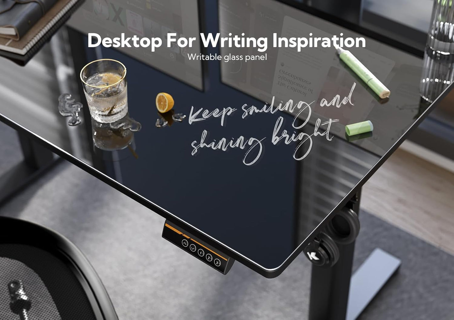 Claiks Glass Standing Desk, 48x24 Inch Electric Standing Desk Adjustable Height Quick Install Home Office Computer Desk, Black