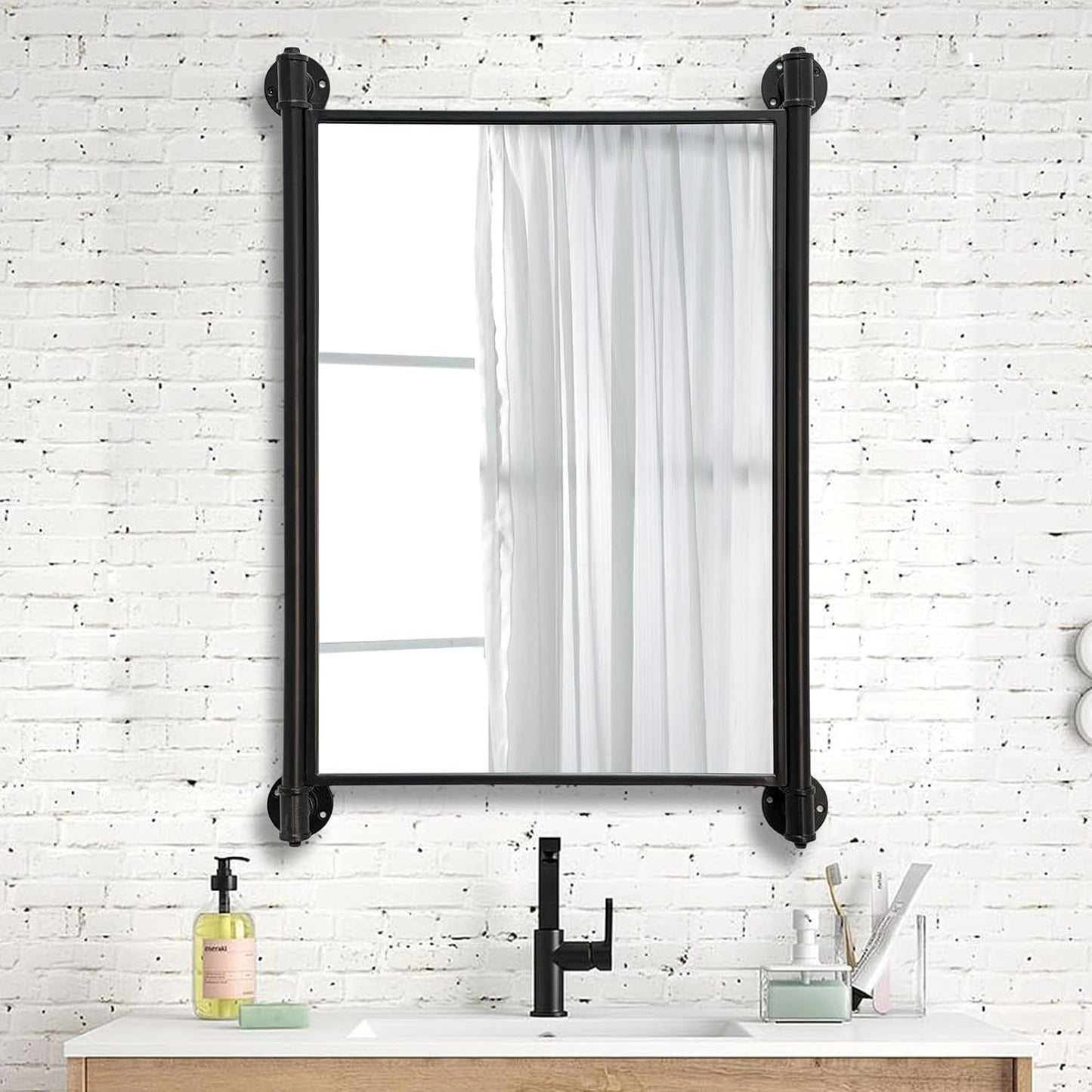 Industrial Pipe Mirror for Bathroom,Rectangle Iron Wall Mirrors for Living Room Bedroom(33 x 23.6 in)