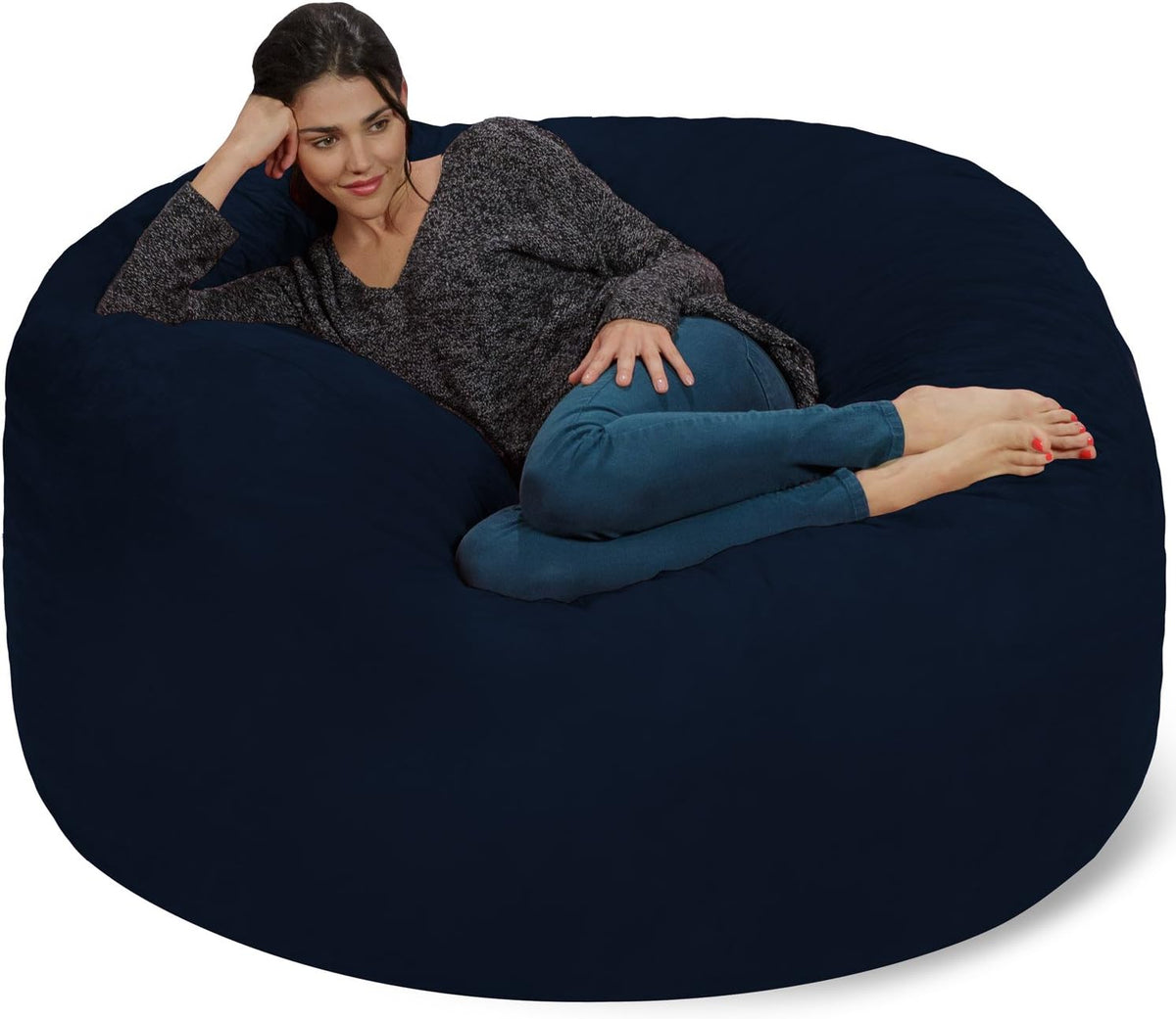 Chill Sack Bean Bag Chair - 5' Giant Memory Foam Lounge Chair with Soft Microfiber Cover – Cozy Furniture for Living Room, Dorm, & Kids' Rooms – Comfortable 5 Ft, Microsuede Lounge Sofa, Navy