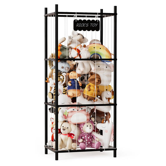 SpaceAid Stuffed Animal Storage Organizer, Wood Animals Zoo Toy Plushies Storage Holder, Large Capacity Plush Toy Cage for Playroom Organization, 22.8" Wide, Black