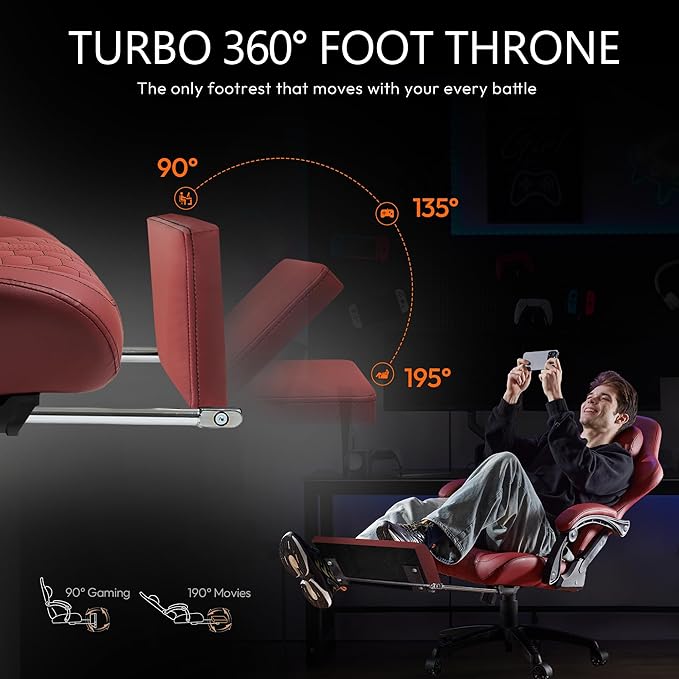 Dowinx Gaming Chair for Adults with Dual-Point Massage, Ergonomic Racing Style Game Chair Footrest, High Back Computer Chair 360° Swivel for Office,400LBS, Red