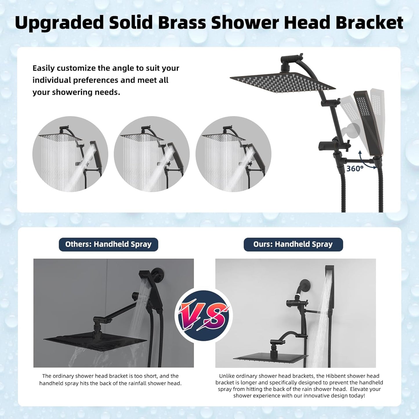Hibbent All Metal 10'' Rainfall Shower Head, Shower Head Combo, High Pressure Handheld Shower Wand, 16'' Adjustable Arc-shaped Shower Extension Arm, 71'' Hose, Showerhead Holder, Oil Rubbed Bronze