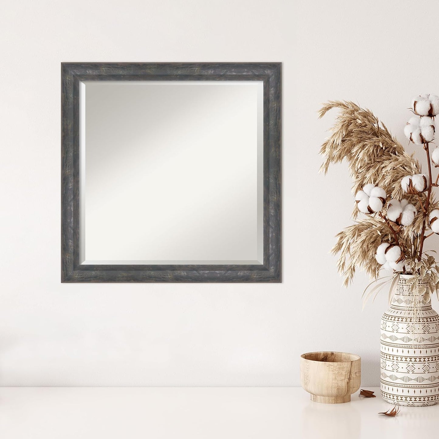 Amanti Art Grey Wall Mirror 23x23 Angled Metallic Rainbow Square Bathroom Mirror for Wall Decor Living Room, Medium Modern Contemporary Wood Frame, Hangs Horizonally and Vertically, Bathroom Decor