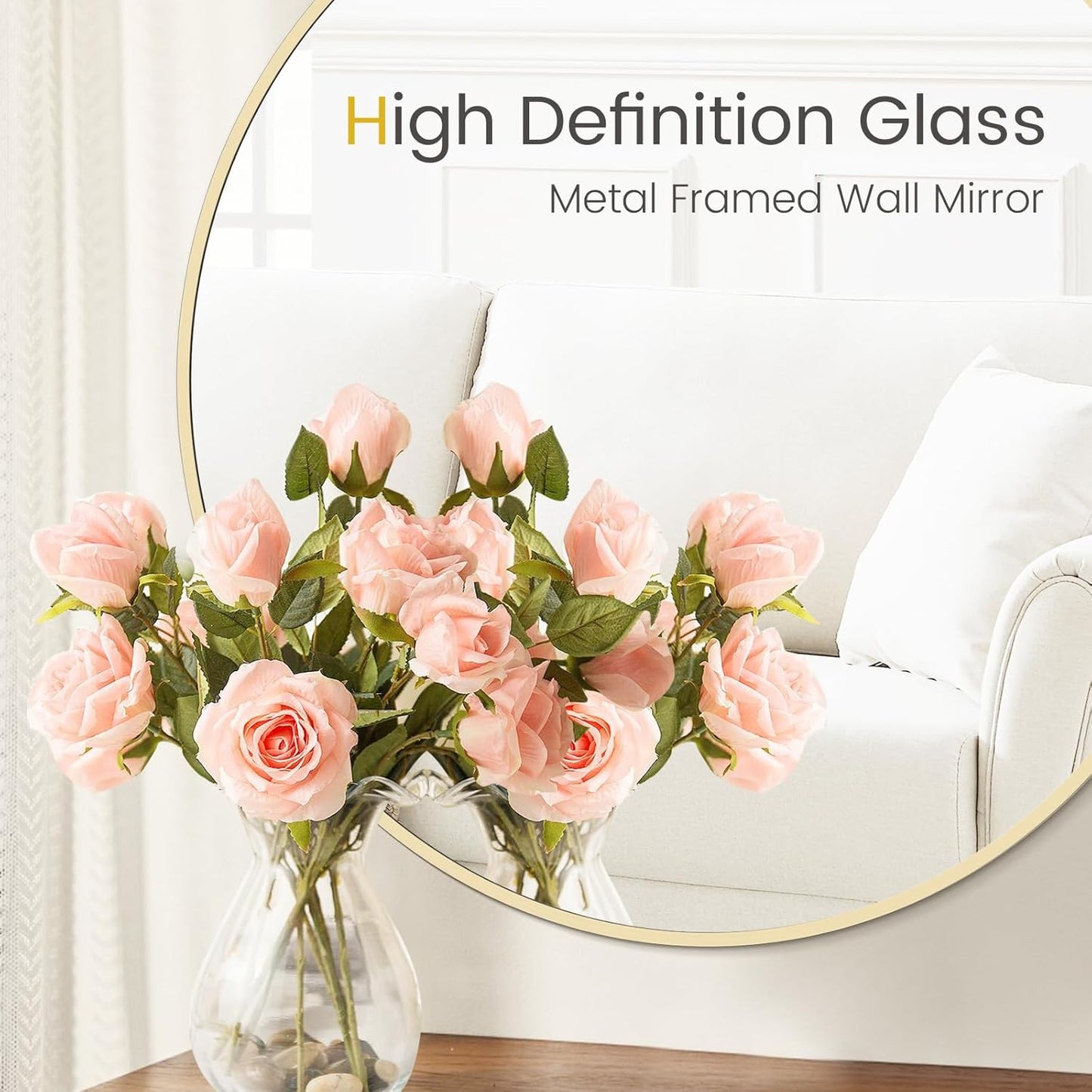 HOMECOOKIN Round Wall Mirror 24" Gold Circle Mirror for Bathroom with Metal Framed, Round Gold Mirror for Wall Decor, Vanity, Entryway Living Room