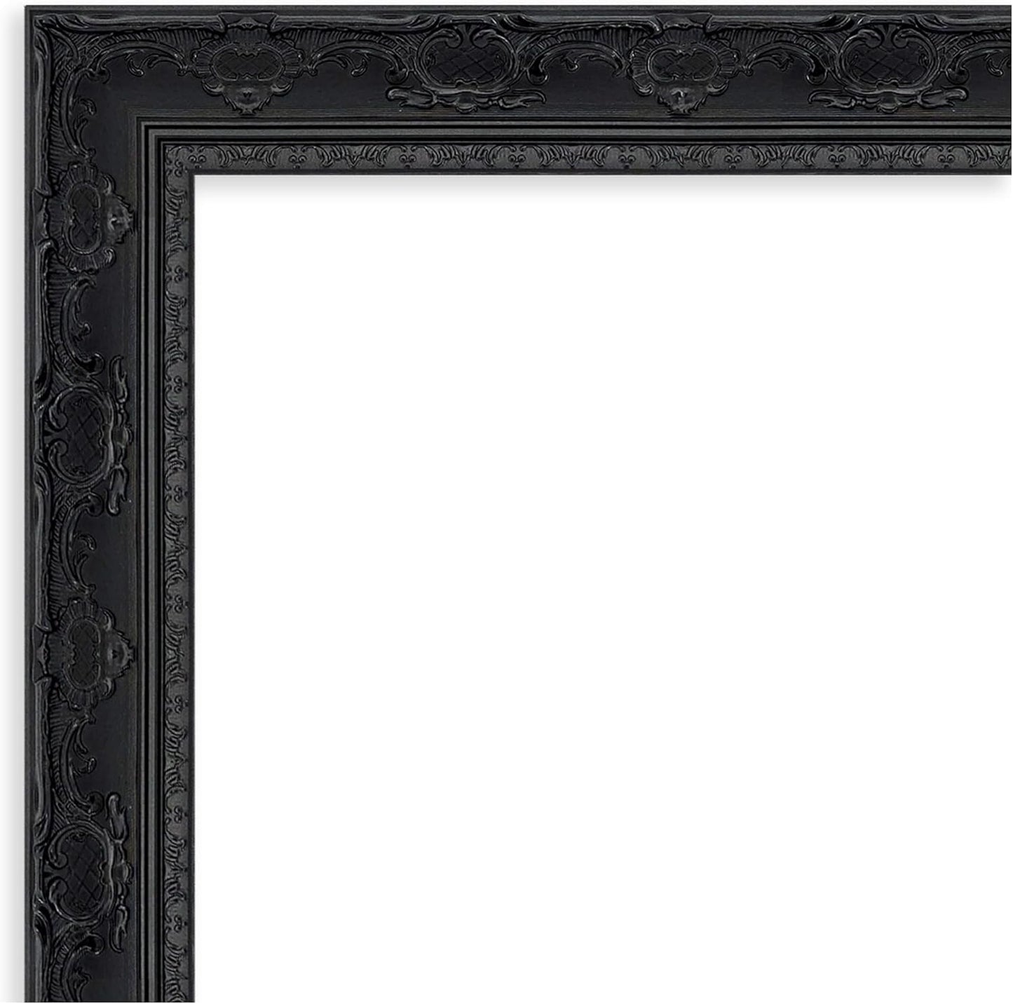 Amanti Art Bathroom Mirror for Over Sink, 25x21 Filigree Gloss Black Rectangle Vanity Mirror, Small Traditional Frame, Hangs Horizonally and Vertically, Bathroom Wall Decor, Beveled Edge