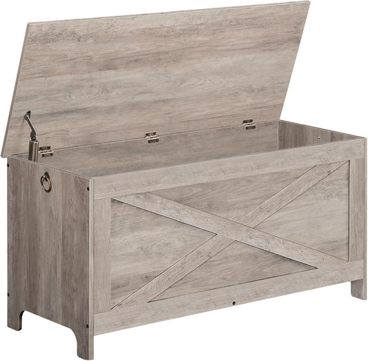 39.4" Toy Chest, Sturdy Entryway Storage Chest with Safety Hinges, Retro Toy Box, Wooden Look Accent Furniture for Living Room, Bedroom,Greige SCHG48101