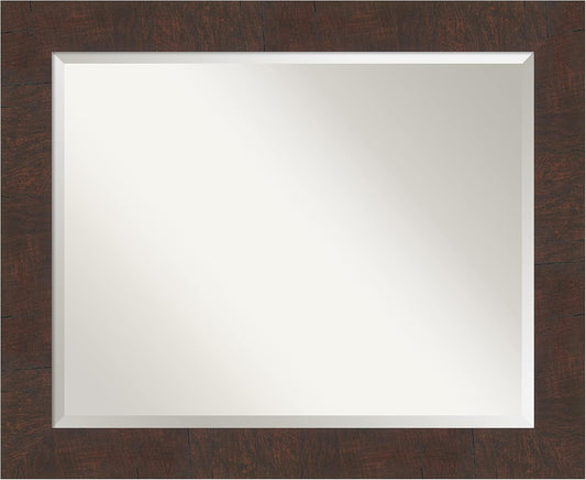Amanti Art Brown Wall Mirror 27x33 Wildwood Brown Rectangle Bathroom Mirror for Wall Decor Living Room, Large Rustic Farmhouse Frame, Hangs Horizonally and Vertically, Bathroom Decor, Beveled Edge