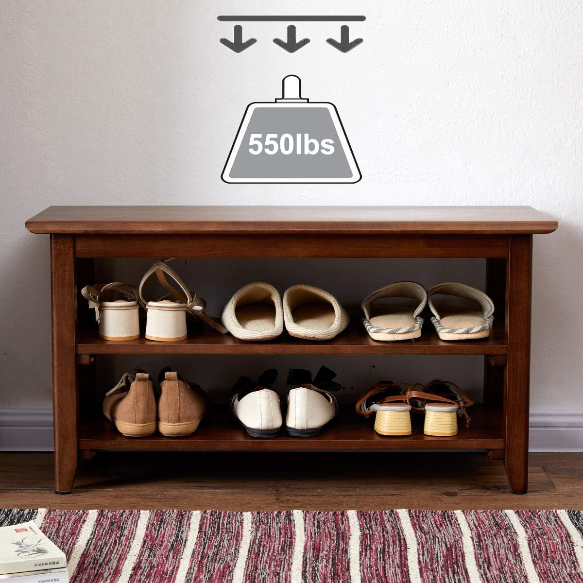 XKZG Storage Bench Wooden Shoe Rack Bench Rustic Solid Wood Entryway Bench (Brown,23.6")