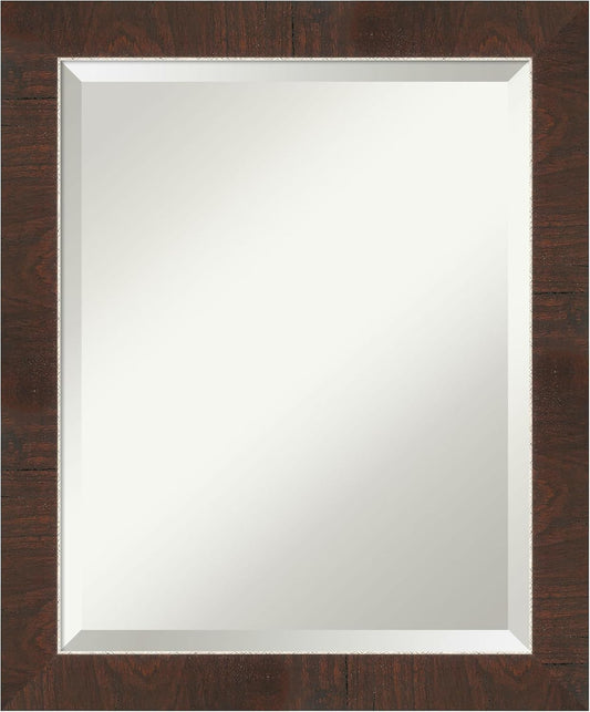 Amanti Art Brown Wall Mirror 23x19 Wildwood Brown Narrow Rectangle Bathroom Mirror for Wall Decor Living Room, Small Rustic Farmhouse Frame, Hangs Horizonally and Vertically, Bathroom Decor, Beveled