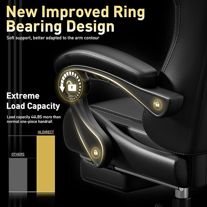 HLDIRECT Gaming Chair, Ergonomic Video Game Seat with 360° Swivel & Lumbar Massage, Computer Chair PU Leather Cushion for Adults Home/Office Use (Black)