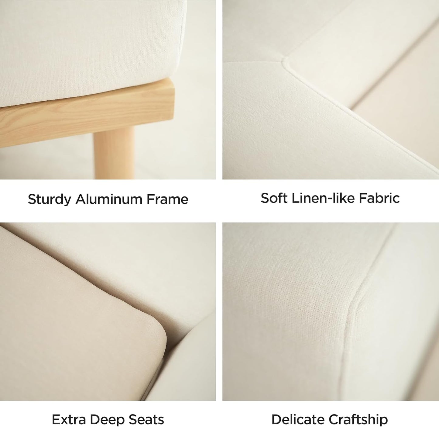 Acanva Minimalist Modular Sectional Sofa for Living Room, Wide & Deep Seat Convertible Furniture Set with Metal Frame and Movable Covers, Ottoman, Off White