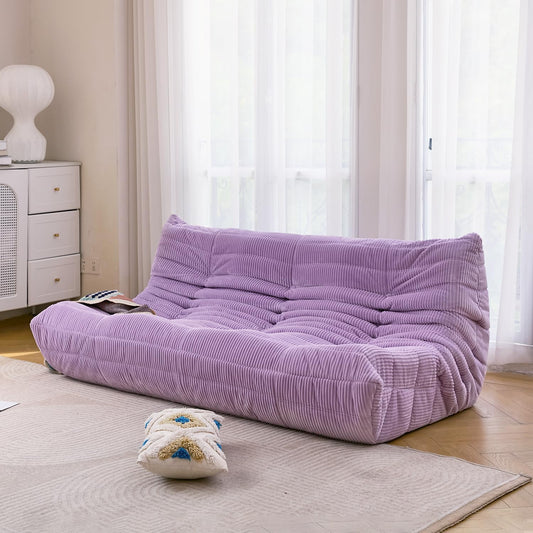 N&V Fireside Three Seater Sofa, Mid Century Armless Twin Size Floor Lounge Chair, Soft Premium Corduroy Accent Chair for Living Room, Bedroom (Lavender)