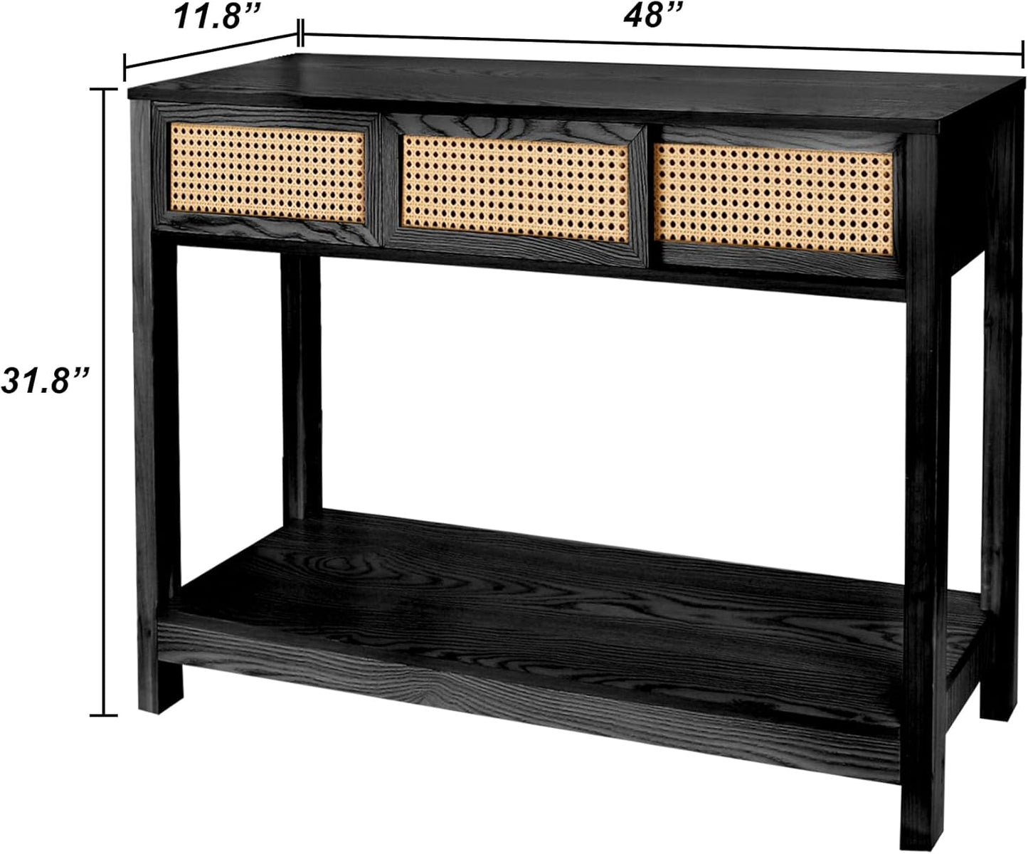 ZYBT Long Console Table, Rattan Entry Table, Console Tables for Entryway, Narrow Wood Console Table with Storage, Black Couch Table Hallway Table Boho Sofa Table for Living Room