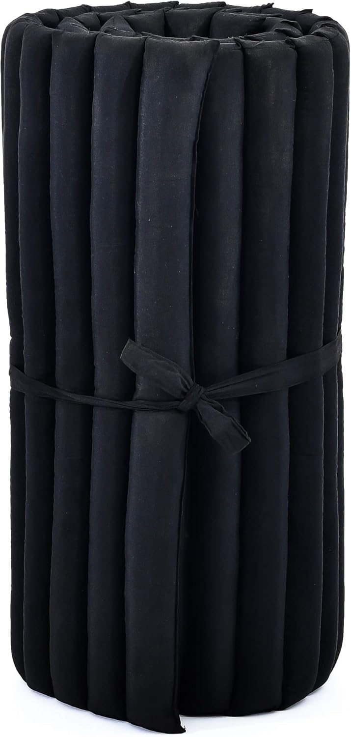 Leewadee - Foldable Floor Mattress - Japanese Roll Up Futon -Trifold Tatami Mat- Guest Floor Bed - Camping Mattress - Thai Massage Mat, Kapok Filled, 75 x 28 inches, Black