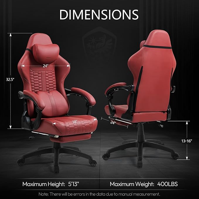 Dowinx Gaming Chair for Adults with Dual-Point Massage, Ergonomic Racing Style Game Chair Footrest, High Back Computer Chair 360° Swivel for Office,400LBS, Red