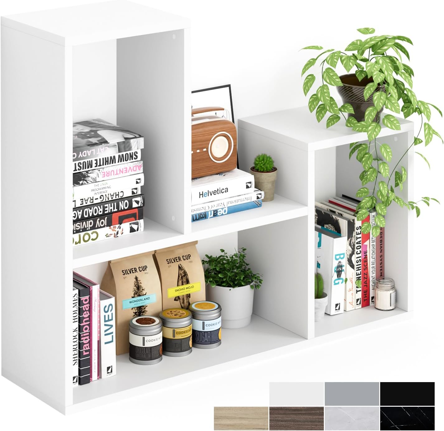 Kaboon Free-Form Modular Shelving Unit, Freestanding Bookcase 10 Inches Deep, Display Shelf Storage Organizer for Home Office, White
