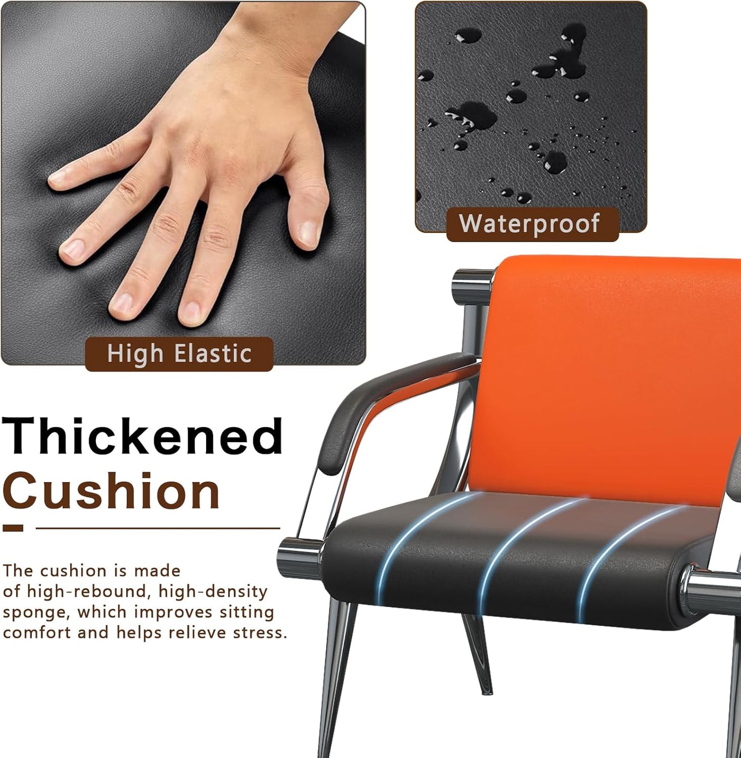 wonline 5 Seat Waiting Room Chair with Armrest PU Leather Office Furniture, Office Guest Seating Lobby Conference Reception Chairs for Airport Clinic Hospital Bank Salon Barber(Orange&Black)