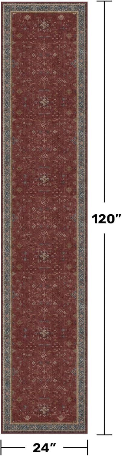 Non Slip 10ft Long Hallway Runner Rug Burgundy - 2 x 10 Runner Rug, Washable & Waterproof 2x10 Kitchen Floor Mat - Oriental Turkish Dark Red Design Décor