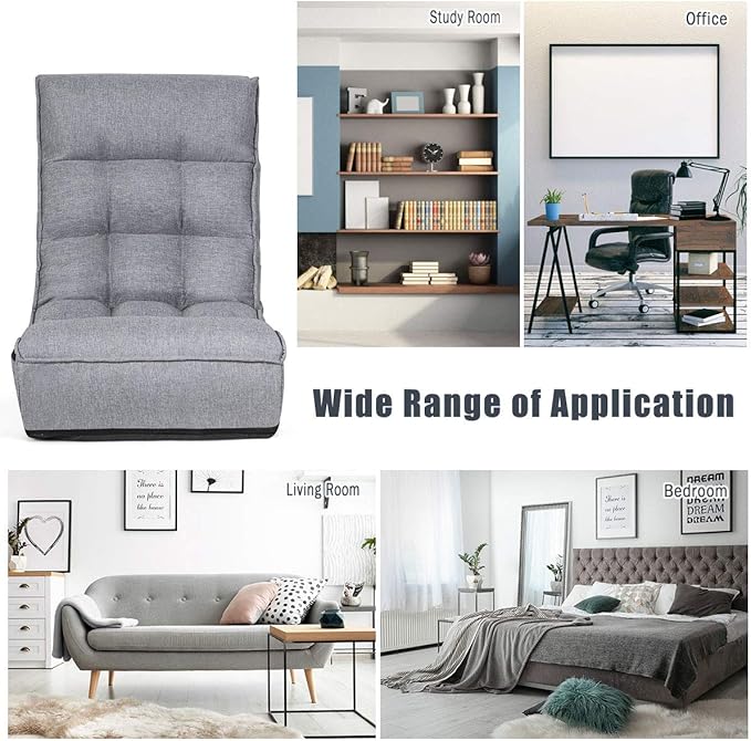 DORTALA Foldable Floor Chair for Adults, Memory Foam Floor Gaming Banana Chair w/ 5-Position Adjustable Head and Back Support for Bedroom, Living Room, Gaming Room, Grey