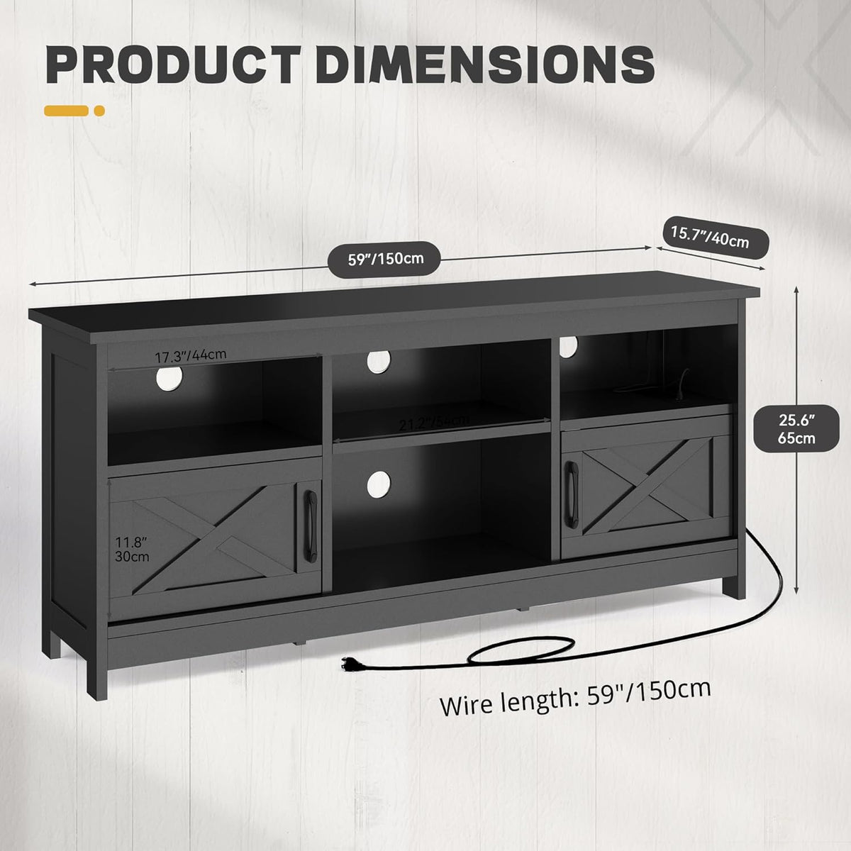 YITAHOME TV Stand for 65 Inch TVs, Entertainment Center with Storage Cabinets, Power Outlet & LED Light, Media TV Console with Barn Doors for Living Room, Black