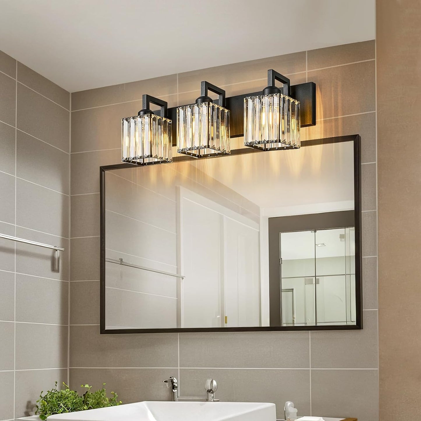 Modern Bathroom Vanity Light 3-Lights Black Crystal Wall Lamp Bathroom Modern Crystal Vanity Lighting