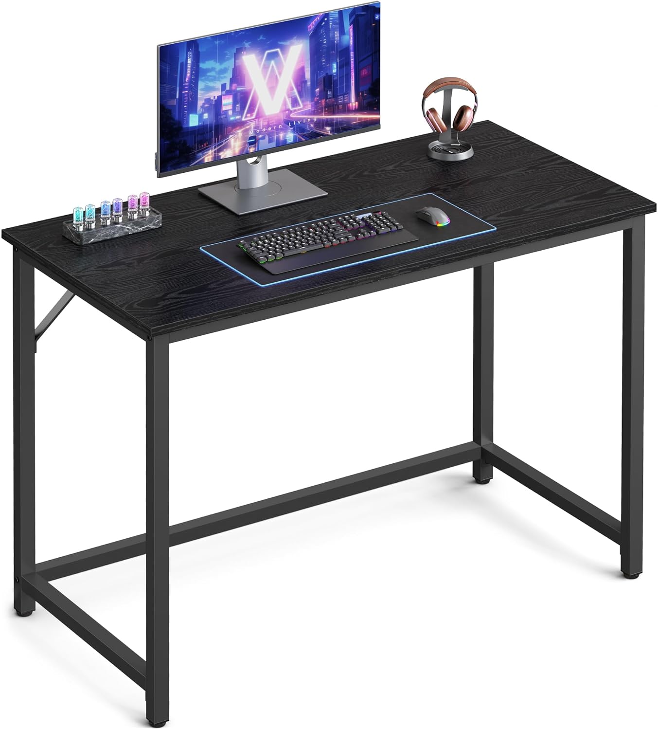 VASAGLE Computer Desk, Gaming Desk, Home Office Desk, for Small Spaces, 19.7 x 39.4 x 29.9 Inches, Industrial Style, Metal Frame, Black with Wood Grain ULWD041B56