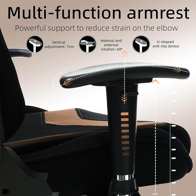 Ergonomic Fabric Gaming Chair with Footrest and Lumbar Support Racing Office Chair Adult-Specific Computer Gaming Chair Wrinkle-Resistant.(1005-Brown)