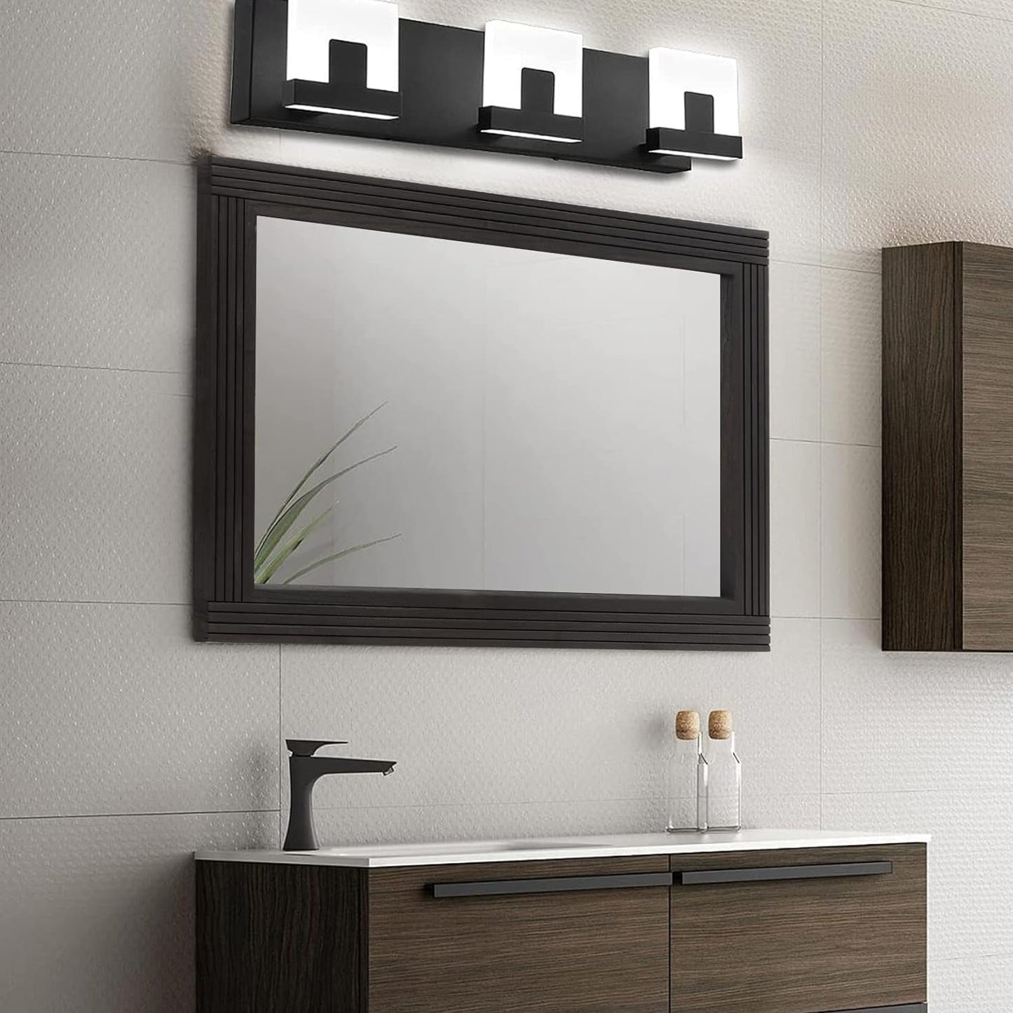 YOSHOOT Hand-Made Wooden Spliced Wall Mirror for Bathroom, Rustic Farmhouse Vanity Mirror, Décor Wall Art, Solid Wood Frame, Vertical or Horizontal Hanging, 60" x 30", Black