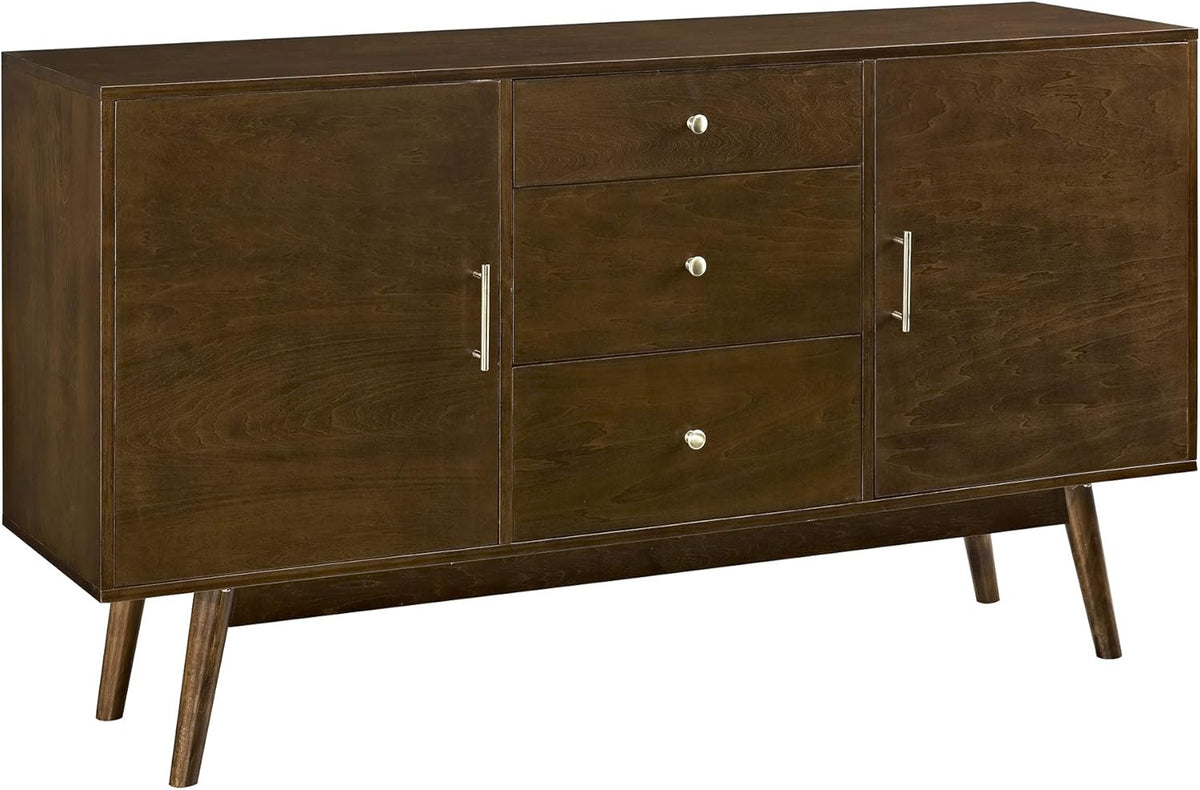 Walker Edison Mid Century Modern-TV Stand Console with 3 Drawers and Closed Cabinet Storage, 60", Walnut