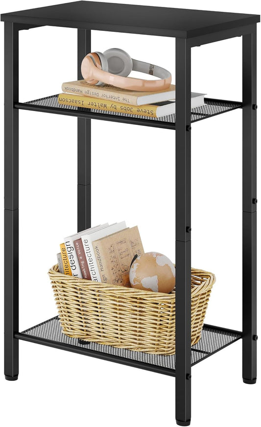 Hoctieon 3 Tier End Table, Telephone Table, Tall Side Table with Storage, Small Nightstand for Small Spaces, Metal Frame, For Living Room, Bedroom, Sofa Couch, Hall, Easy Assembly, Black