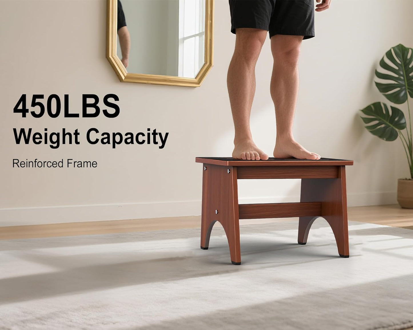 One Step Stool for Adults Seniors with Non-Slip Rubber Stepping Feet, Heavy Duty Wooden Step Stool, Portable Bed Steps for High Beds (Brown, 12 Inch)