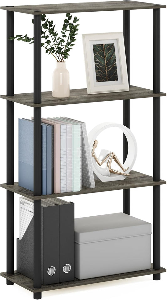 Furinno (99557GYW/BK) Turn-N-Tube 4-Tier Multipurpose Shelf Display Rack - French Oak Grey/Black