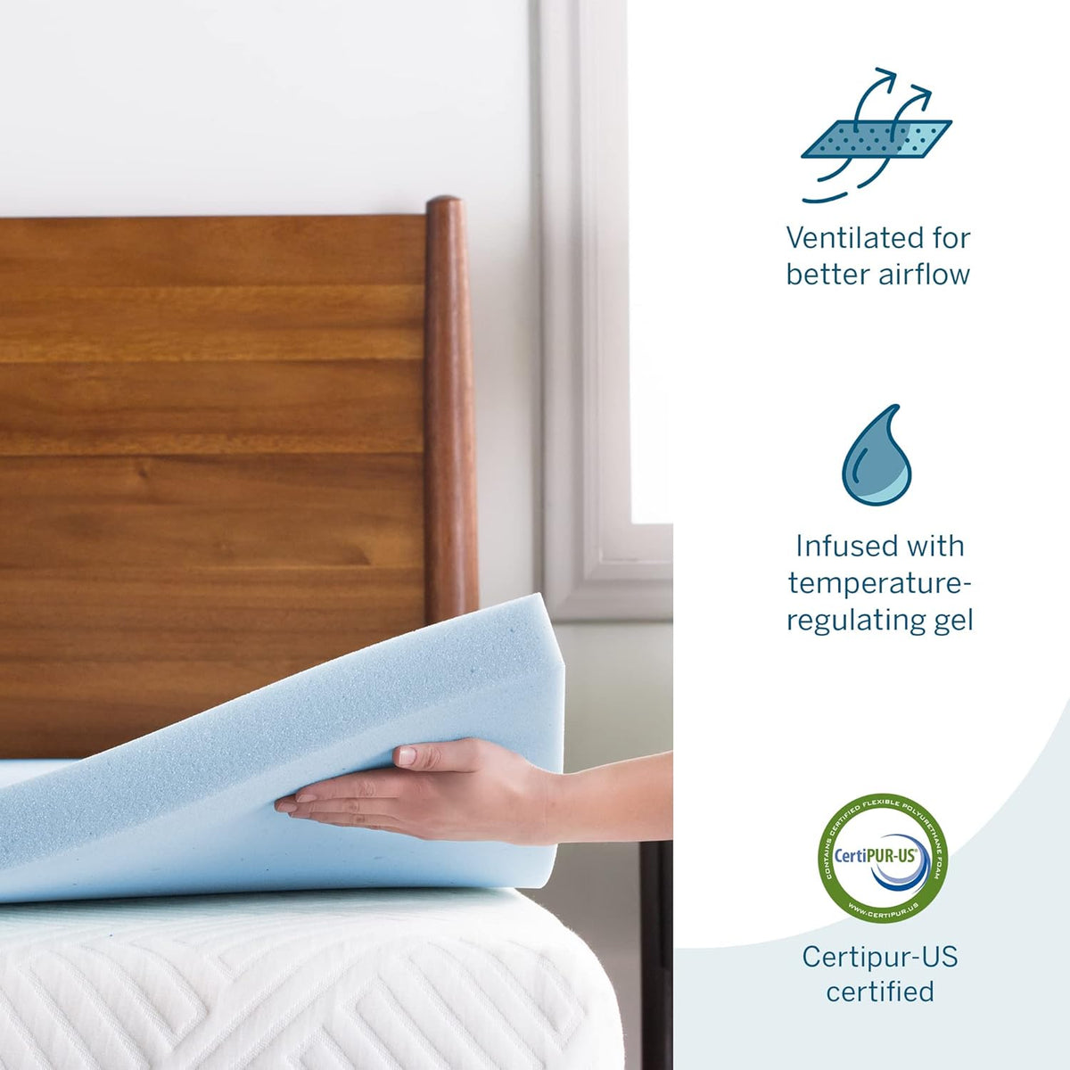 LUCID 3 Inch Mattress Topper Full XL - Gel Infused Memory Foam – Memory Foam Mattress Topper Full – Ventilated Design – CertiPur Certified