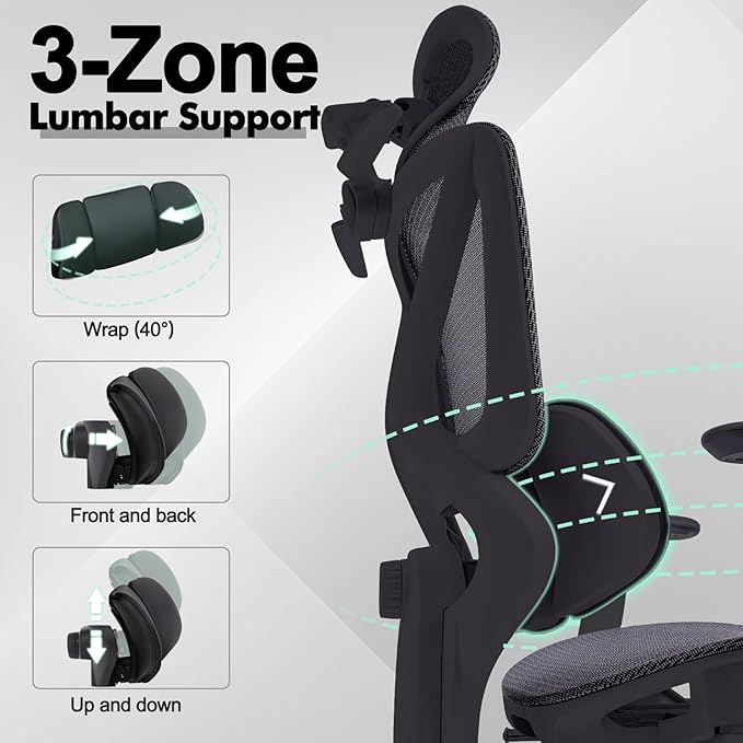 High Back Mesh Office Chair with Footrest，Ergonomic Office Chair w/ 3D Lumbar Support，Comfy Home Office Desk Chair for Work & Computer Gaming, 400LBS, Black