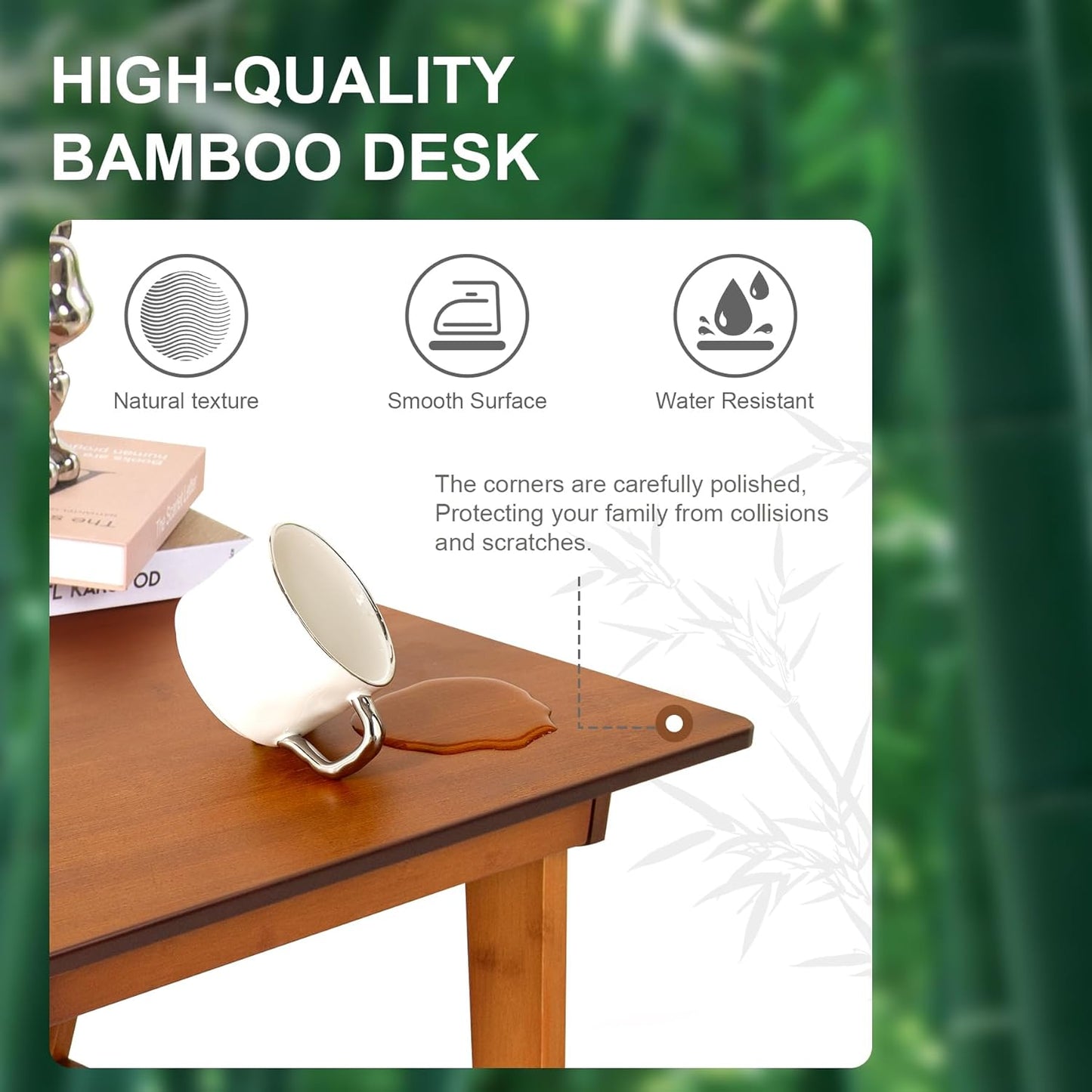 Nnewvante Desk, Bamboo Table with 2 Drawers, Simple Modern Furniture for Home, Office, Computer, Writing, Study, Makeup & Workstation (46''-Brown)