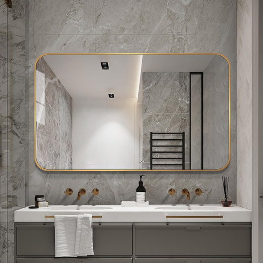 Large Modern Bathroom Mirror with Black Frame, 5mm Copper Free Silver Mirror,Black Frame, Easy Installation (Golden, 36" L x 30" W)